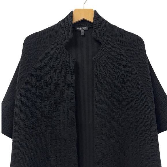 Eileen Fisher Petite Silk Blend Open Front Crinkle Jacket in Black size PP (2/4) - Picture 4 of 6